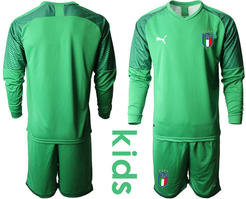 Youth 2021 European Cup Italy green Long sleeve goalkeeper Soccer Jersey